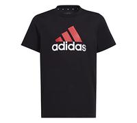 adidas Unisex - Bambini Essentials Two-Color Big Logo Cotton Tee, Black/Better Scarlet/White, 9-10 Years