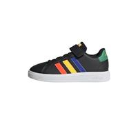 adidas Unisex - Bambini Grand Court Court Elastic Lace and Top Strap Shoes, Core Black / Lucid Blue / Court Green, 35 EU