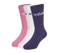 adidas Unisex - Bambini LINEAR KIDS CREW 3 PAIRS PER PACK SOCKS, white/pink fusion/aurora plum, 3-4 Years