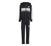 adidas Unisex - Bambini SEASONAL ESSENTIALS TIBERIO 3 STRIPES FLEECE TRACKSUIT, black/white/grey two, 4-5 Years