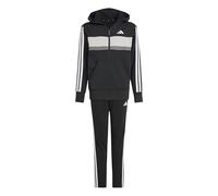 adidas Unisex - Bambini SEASONAL ESSENTIALS TIBERIO 3 STRIPES FLEECE TRACKSUIT, black/white/grey two, 9-10 Years
