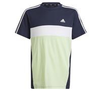 adidas Unisex - Bambini Tiberio 3-Stripes Colorblock Cotton Tee Kids, Legend Ink/Semi Green Spark/White, 9-10 Years