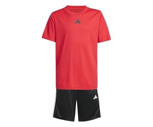 adidas Unisex - Bambini TRAIN ESSENTIALS 3-STRIPES T-SHIRT SET, pure ruby/black, 13-14 Years