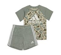 adidas Unisex - Bimbi 0-24 Dino Camo Allover Print Tee and Short Set, silver green/sand strata/white, 3-6 Months