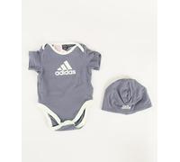 adidas Unisex - Bimbi 0-24 Essentials Big Logo Bodysuit and Beanie Gift Set Kids, preloved ink/green spark, 3-6 Months