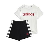 adidas Unisex - Bimbi 0-24 Essentials Lineage Organic Cotton Tee and Shorts Set, white/better scarlet, 9-12 Months