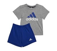 adidas Unisex - Bimbi 0-24 Essentials Organic Cotton Tee and Shorts Set, medium grey heather/semi lucid blue, 9-12 Months