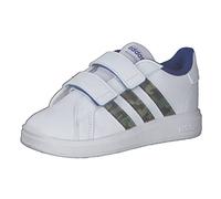 adidas Unisex - Bimbi 0-24 Grand Court Lifestyle Hook and Loop Shoes, Cloud White / Green Oxide / Royal Blue, 21 EU
