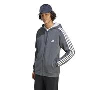 adidas Uomo Essentials Fleece 3-Stripes Full-Zip Hoodie, Grey Heather, L
