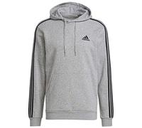 adidas Uomo Essentials Fleece 3-Stripes Hoodie, Medium Grey Heather / Black, L