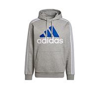 adidas Uomo Essentials Fleece 3-Stripes Logo Hoodie, Medium Grey Heather/White, M