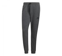 adidas Uomo Essentials Fleece Tapered Cuff 3-Stripes Pants, Dark Grey Heather / Black, S