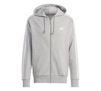 adidas Uomo Essentials French Terry 3-Stripes Full-Zip Hoodie, Medium Grey Heather / White, M