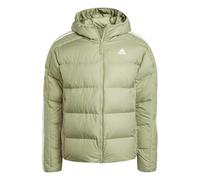 adidas Uomo Essentials Midweight Down Hooded Stripes Jacket, TENT GREEN F16, M
