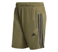 adidas Uomo Workout Essentials all-Set 3-Stripes Knit Short Shorts, Olive Strata/Black, S 7 inch