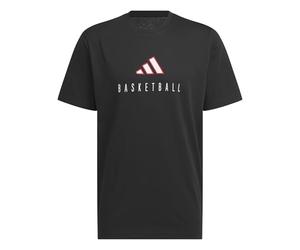 adidas Uomo Worldwide Hoops Logo Performance Graphic Tee, Black/White, L