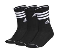 adidas Women's 3-Stripe Crew Socks (3-Pair) with Arch Compression, Black/White, Medium