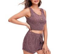 Adigaber Pigiama Donna Completo Sportivo Donna Tute da Ginnastica Estiva 2 Pezzi Homewear Senza Maniche T Shirt+ Short Tute Sportiva Casa Pigiama Set
