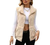 Adigau Gilet da donna in pile senza maniche, leggero, morbido, con cerniera, invernale, termico, per esterni, a scacchi, con risvolto, con tasca, taglie S-XXL, Albicocca, M