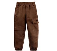 Adigau Pantaloni lunghi in velluto a coste per bambini, con elastico in vita e caviglie e tasche, autunno-inverno, in pile, caldi pantaloni da jogging per ragazzi e ragazze dai 4 ai 12 anni, marrone