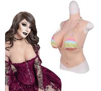 Adima Crossdressing Silicone Pettorale Realistico Donne metà Corpo Seno Forme Collo Alto Tette Finte Enhancer per Trans Drag Queen,Natrual,D Cup