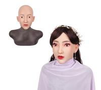 Adima Maschera per Testa Femminile realistica in Silicone Morbido Viso Fatto a Mano con Trucco Bellezza Testa Finta per Halloween Transgender,Marrone,with Makeup