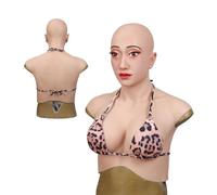 Adima Realistico Silicone Femminile Testa E Cup Artificiale Morbido Petto può Inventare Maschera Maschera di Bellezza Fatta A Mano per Halloween Cosplay,Color1,with Makeup