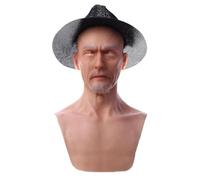 Adima Realistico Silicone Vecchio Uomo Faccia Realistica Testa Piena Maschere di Halloween Viso Fatto A Mano per Cosplay Crossdresser Charles,Marrone,One Size