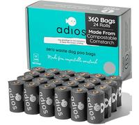 Adios Plastic Sacchetti biodegradabili per escrementi di cani, extra spessi, compostabili, realizzati con amido di mais certificato EN13432, colore grigio, 24 rotoli, 360 pezzi