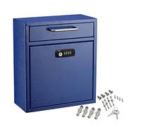 AdirOffice Ultimate Drop Box Wall-Mounted Mailbox - Hanging Secured Postbox - Durable Spacious Key or Combination Lock Box After Hours Deposits Payments Key and Letter Drops (Medium, Blue)