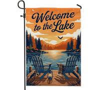 Adirondack - Bandiera da giardino per sedie, con montagne rustiche sul lago, colore arancione, su entrambi i lati, per esterni, patio, prato, portico, ingresso, campeggio, 30,5 x 45,7 cm