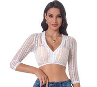 Adisno Dirndl - Camicetta da Donna, Dirndl Bluse, con Elegante Scollo a V e Pizzo Sexy, Colore Bianco, Bianco, 38