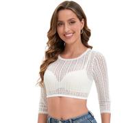 Adisno Dirndl Camicetta da Donna, Elegante e Camicetta in Pizzo Girocollo, Bianco, 38