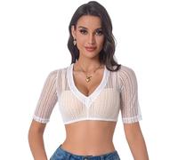 Adisno Dirndl - Camicetta da Donna, in Pizzo Dirndl, con Elegante Scollo a V e Pizzo Sexy, Colore Bianco, Bianco, 44