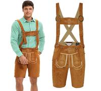 Adisno Faux Suede Pantaloncini in Pelle da Uomo German Bavarian Costume da Uomo Oktoberfest Party And October Festival, Giallo -Marrone, 50