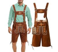 Adisno Lederhosen,Lederhosen Oktoberfest,Lederhose Uomo,Pantaloni Oktoberfest Uomo,Marrone, Ricamato, Materiale Flanella (52)