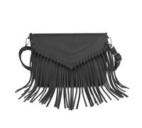 AdiStylinno Fringe - Borsa a tracolla da donna, vintage, in pelle PU, stile retrò, con frange, con tracolla regolabile e cerniera, Nero