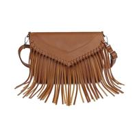 AdiStylinno Fringe - Borsa a tracolla da donna, vintage, in pelle PU, stile retrò, con frange, con tracolla regolabile e cerniera, marrone
