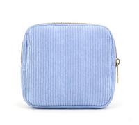 AdiStylinno Piccola borsa per il trucco, in velluto a coste, piccola borsa da viaggio per cosmetici, mini custodia da viaggio organizer portatile per trucco da donna, Blu, Minimalista