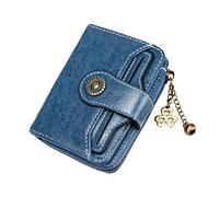 AdiStylinno Portafoglio da donna piccolo, in pelle PU, blocco RFID, con tasca frontale, alla moda, con finestra per documento d'identità e scomparto portamonete con cerniera, Blu, 12 x 9 x 4.5 cm