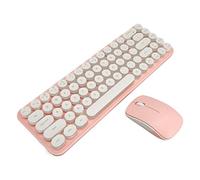 ADITAM Combo tastiera mouse wireless, connessione wireless 2.4G, set mini tastiera mouse portatile, design retro macchina da scrivere, 68 tasti, mouse silenzioso, per ufficio casa (bianco rosa) Double