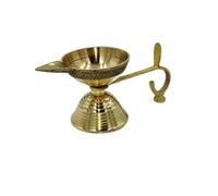 Aditri Creation Brass Aarti Diya Pooja Oil Lamps Aarti Diya with Handle with Handle Brass Gold Deepak Puja Decoration Diya Article Items for Holi Pooja Decoration(Size:- 2.5")