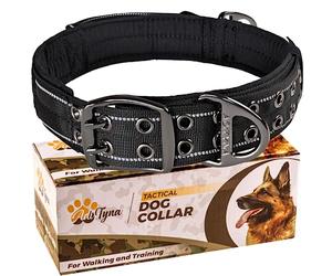 ADITYNA Collare tattico per cani con manico per addestramento e passeggiate, resistente e regolabile, extra largo con cuciture riflettenti, per cuccioli di taglia media, grande e XL, include 2 toppe