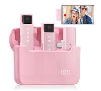 ADIUPUL Microfono Lavalier rosa Dual Wireless per telefoni USB-C con spia di controllo HD, mini microfono rosa con custodia di ricarica LED 30 ore e cancellazione attiva del rumore