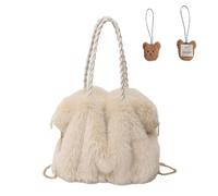 Adius Borsa tote soffice, borse pelose donna tote bag, borsa in peluche con graziosi accessori, per viaggi e lavoro (Beige)