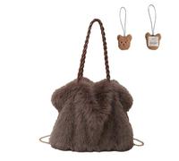 Adius Borsa tote soffice, borse pelose donna tote bag, borsa in peluche con graziosi accessori, per viaggi e lavoro (Brown)