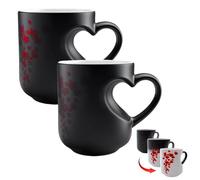 Adius Heart-Shaped Color Changing Magic Ceramic Mug, Funny Heat Sensitive Coffee Cup, with Heart Handle, Reveals Surprise Design with Hot Drinks, for Valentine's Day (2 pcs)