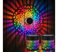 Adius Lampada Luce Solare Mandala per Esterno, Auto Proiettore Parete Impermeabile, 7 Colori Cangianti, per Recinto, Cortile, Giardino, Terrazza (2pcs)