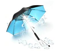 Adius Ventilatore Nebulizzatore, Ombrello, Sunny/Rainy Umbrella With Fan and Mist Spray, UV Blocking Long Handle Sun Protection, USB Rechargeable (Blu)