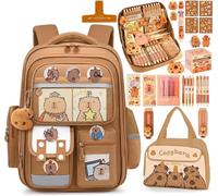 Adius Zaino Capibara Kawaii, Borsa Capibara Per La Scuola Capiente, con Porta Pranzo & Astuccio, Set Di Cancelleria, Materiale Scolastico Capi bara, Per Ragazze, Ragazzi